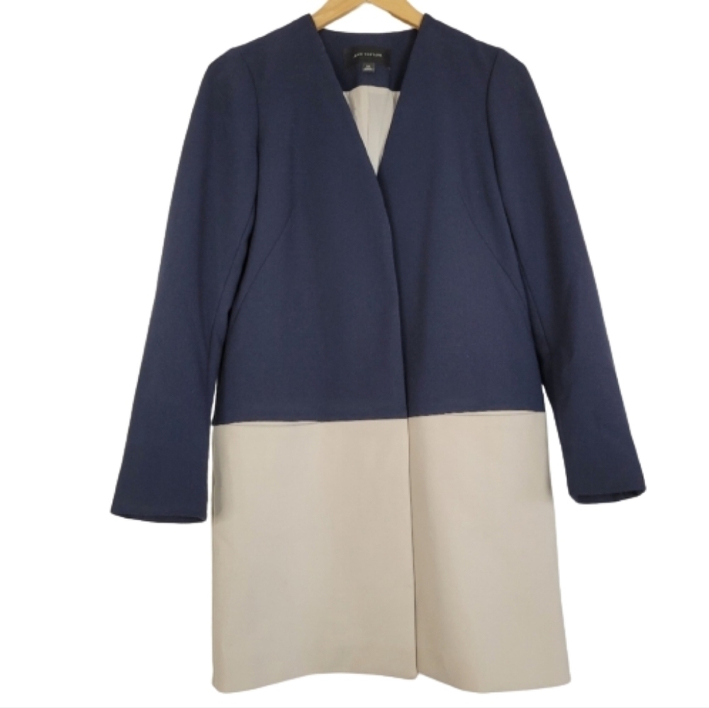 Ann taylor blue and cream color block blazer coat - Picture 2 of 11